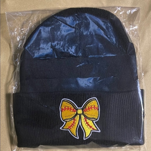 Accessories - Black Beanie with Softball 🥎 Bow